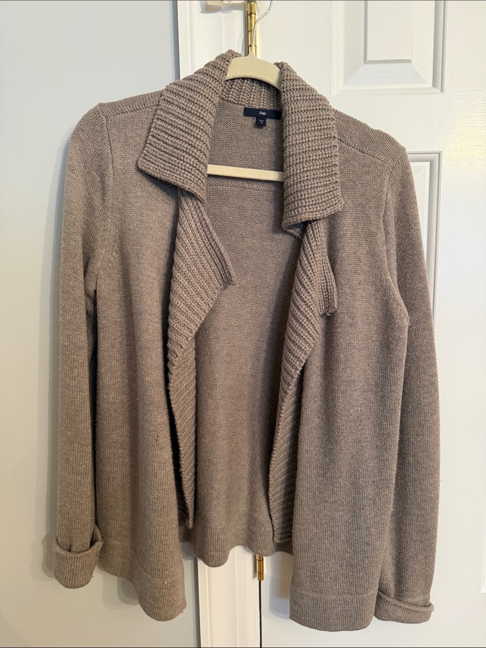 GAP Taupe Ribbed Shawl-Collar Open Cardigan